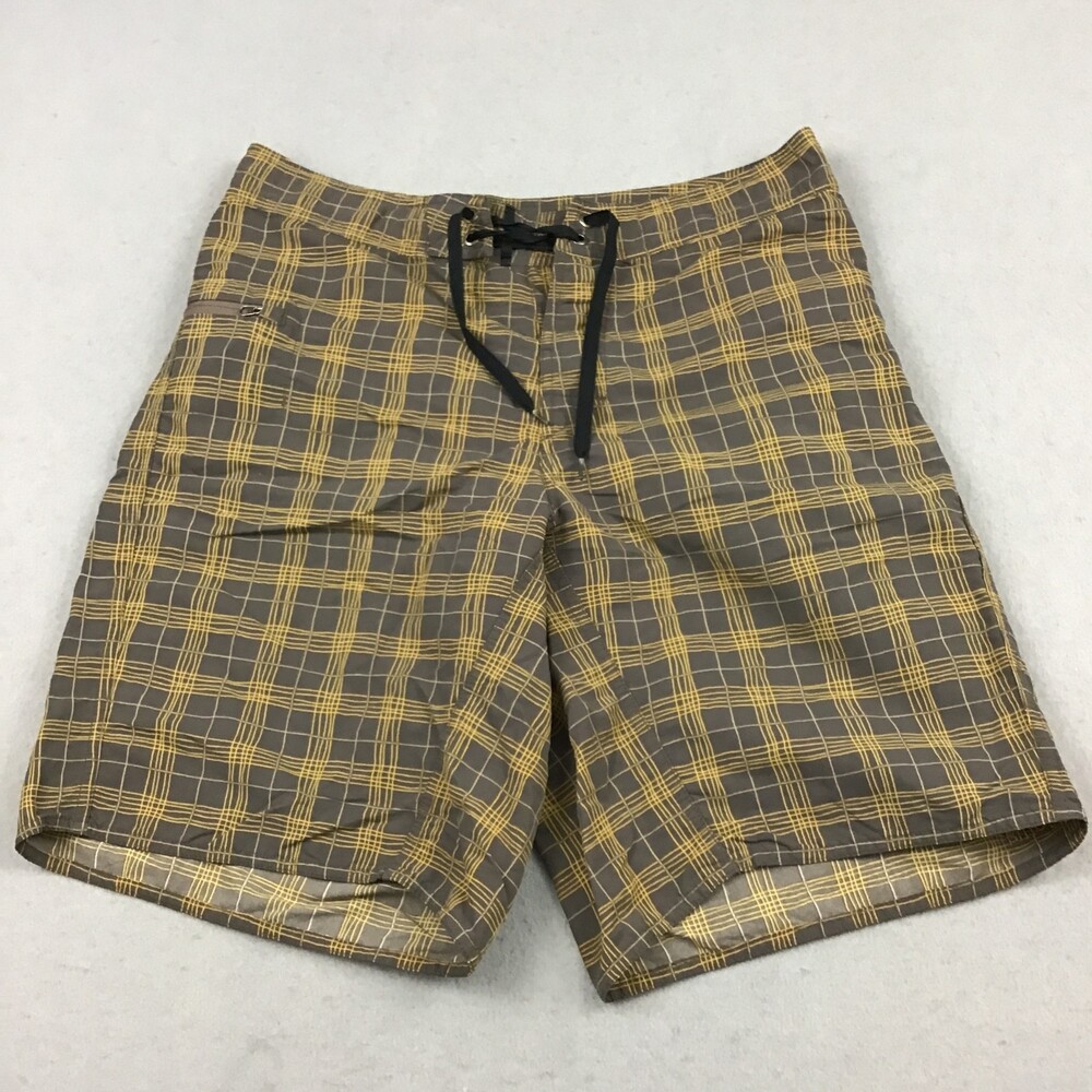 Patagonia Shorts Men 32 Brown Plaid Boardshorts Zip Pocket Quick Dry Outdoors